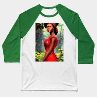 Safari Queen: Majestic African Woman in Red Feather Robe Baseball T-Shirt